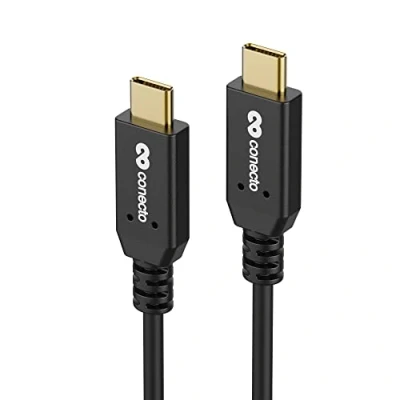 Abbildung von conecto, USB C auf Daten und Lade Kabel, 3.1, Gen 2, Schnellladefunktion, vergoldete Stecker, E Marker, 5A/100W, 10 GB/s, 4K 60Hz, PVC Mantel, schwarz, 1,00m