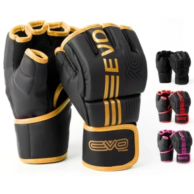 Abbildung von EVO Fitness MMA Handschuhe, Martial Arts Grappling Sparring für Herren, Muay Thai Käfig, Kampfsport, Damen, Rosa, UFC, Boxsack, Training (Golden, XL)