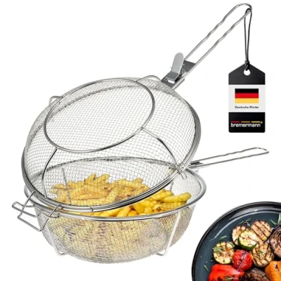 Abbildung von bremermann Grillguthalter Grillkorb klappbar // Edelstahl Ø ca. 30 cm, Griffe abnehmbar