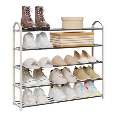 Abbildung von WOLTU Schuhregal mit 5 Ablagen für 20 Paare Schuhe, Schuhablage Ständer Flur, Schlafzimmer, XXL Regale, 79x19,5x79cm, Creme