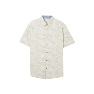 Abbildung von TOM Tailor Kurzarm Hemd, Herren, Größe: XXL, Beige brushed leaf design