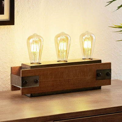 Abbildung von Lindby Tischleuchte Nilaska, Leuchtmittel nicht inklusive, Vintage, MDF, holz, Schwarz, 3 flammig, E27, Holz
