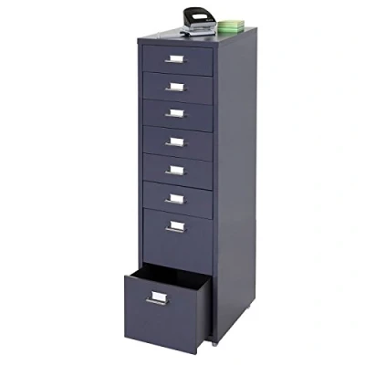 Abbildung von Mendler Rollcontainer Boston T851, Schubladenschrank Stahlschrank, 110x28x41cm 8 Schubladen dunkelgrau