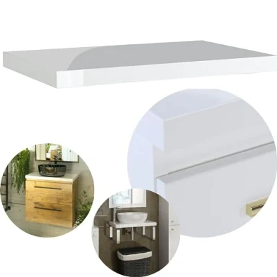 Abbildung von paplinskimoebel Girona Waschtischplatte für Aufsatzbecken Waschbecken, 80 x 40 3,6 cm weiß Hochglanz, Arbeitsplatte das Badezimmer, Aufsatzwaschtische