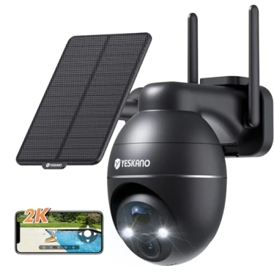 Abbildung von YESKANO Überwachungskamera Aussen Solar, 2K Kamera Outdoor mit 360 Überwachung, WLAN Akku, Farbe Nachtsicht, PIR Bewegungsmelder, IP66 Wetterfest, Cloud/SD Speicher, 2 Wege Audio, 2,4 GHz