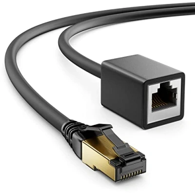Abbildung von deleyCON 2m CAT8.1 RJ45 Verlängerung Patchkabel Netzwerkkabel 40 GBit/s 2000 MHz S/FTP Kupfer PiMF 1x Stecker Buchse für Ethernet LAN Gaming Streaming Schwarz