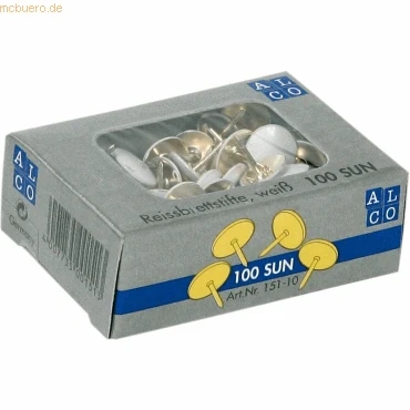 Abbildung von 25 x Alco Reißnägel Sun 9,5mm kunststoffüberzogen VE=100 Stück weiß