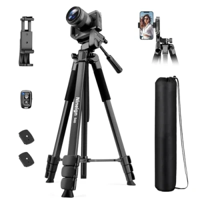 Abbildung von Nineigh Kamera Stativ, 172cm Handy Stativ für Smartphone mit Fernauslöser, Leichtes Aluminium Camera Tripod Stand 3 Wege Kopf, Tragbares Fotostativ Reise Video Fotografie Vlog