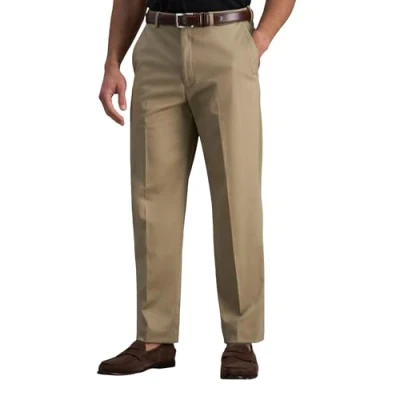 Abbildung von Haggar Herren Premium bügelfrei, Khaki, Klassische Passform, erweiterbare Taille, Flache Vorderseite, 38W / 32L