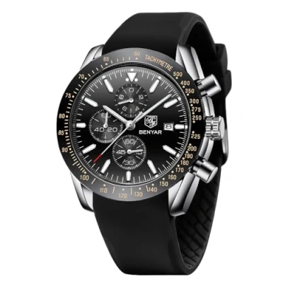 Abbildung von BENYAR Uhren Herren Chronograph Analog Quarz Armbanduhr Wasserdicht Leuchtende Datum Silikon Herrenuhr Mode Lässig Sport Business Kleid fur Männer Elegantes Geschenk