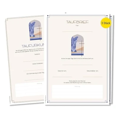 Abbildung von Frank Paperman® Patenbrief für Taufpaten 3 Stück in einem Set Urkunden zur Taufe Geschenk Patentante und Patenonkel mit Taufbrief Patenkind christlich antik Design