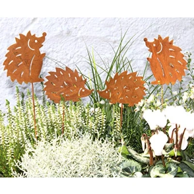 Abbildung von LB H&amp;F Lilienburg Teichfigur 4er SET Gartenstecker Herbstdeko Herbststecker Deko Herbst Garten, (Metall Stecker Blumenkasten Igelstecker Beetstecker), Gartendeko Igel Dekofigur Rostfigur Figur Rostigel rostig Rost