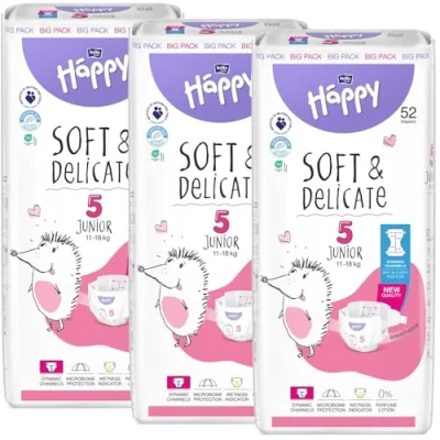 Abbildung von bella baby Happy Windeln Größe 5 Junior 11 18 kg 156 Stück, DERMATEST &amp; OEKO TEX Siegel, Babywindeln Einweg