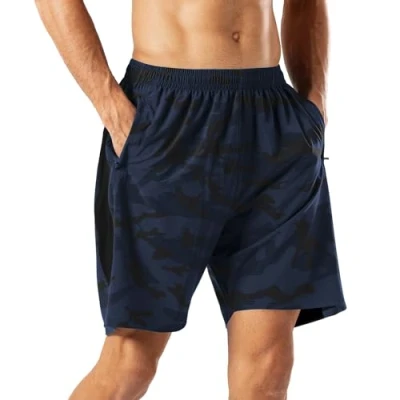 Abbildung von HMIYA Herren Sport Shorts Schnell Trocknend Kurze Hose mit Reißverschlusstasch (Camouflage Navy,XXL)