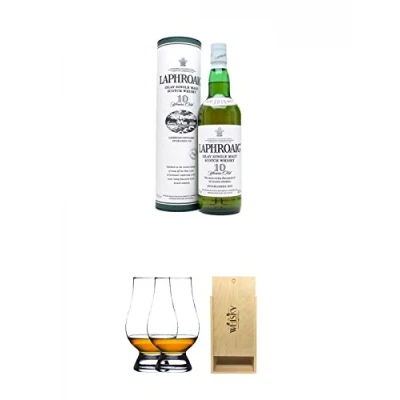 Abbildung von Laphroaig 10 Jahre Islay Single Malt Whisky 0,7 Liter + The Glencairn Glass Glas Stölzle 2 Stück 1a Holzbox für Flaschen mit Schiebedeckel