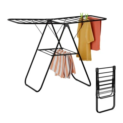 Abbildung von Relaxdays Wäscheständer klappbar, 2 Flügel, Ebenen, Flügelwäscheständer, HBT: 93x136x58 cm, Wäschetrockner, schwarz