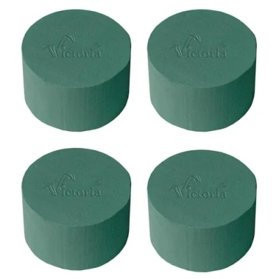 Abbildung von Creativery Bastelmoos, Nass Steckschaum Rund 8x5cm für Frischblumen 4er Set Grün