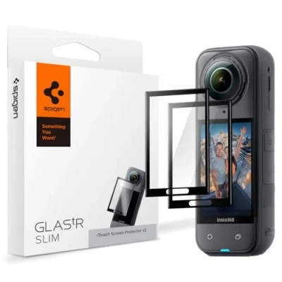 Abbildung von Spigen Glas.tR Slim Schutzfolie kompatibel mit Insta360 X4, 2 Stück, Volle Abdeckung, Kratzfest, 9H Härte Folie