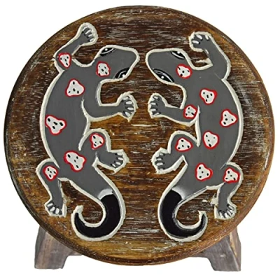 Abbildung von Simandra Holzhocker Kinderhocker Hocker Sitzhocker Fußbank Massivholz Schemel Stuhl mit Tiermotiv Deko braun Farbe Gecko