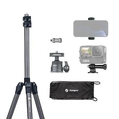 Abbildung von Fotopro 208CM Kamera Stativ mit 360 Kugelkopf, Telefonhalterung, Hohes und strapazierfähiges Ringlicht für Handy, Maximale Belastung 5 kg
