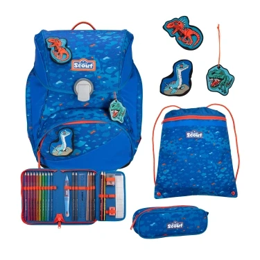 Abbildung von Scout Superflash Alpha Set 4TEILIG Schulranzen für Kinder, Größe: One Size, Blue dino