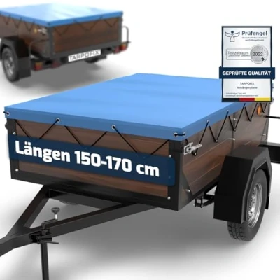 Abbildung von Tarpofix® Anhänger Plane 160 x 110 cm inkl. Planenseil Anhängerplane Flachplane aus PVC PLANENMATERIAL Verstärkte HP DDR für diverse PKW Hänger Abdeckplane Abdeckung Blau