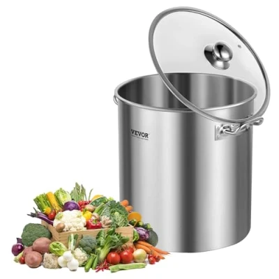 Abbildung von VEVOR Suppentopf aus Edelstahl, 22,7 L Kochtöpfe Großraumtopf, Kochgeschirr Saucentopf mit Deckel &amp; Griff, in Handelsqualität, Schleifbehandlung, zum Dämpfen Kochen oder Braten, Silber