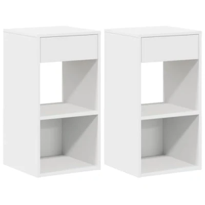 Abbildung von vidaXL Nachttische mit Schublade 2 STK. Weiß 35x34x66,5 cm, Nachtschrank, Nachtkommode, Betttisch, Nachtkonsole, Bettschrank
