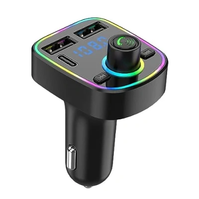 Abbildung von Bluetooth Adapter für Auto, kabelloser FM Radio Transmitter, Freisprechen und Audio Empfänger, Dual USB Port Ladegerät, kompatibel alle Smartphones