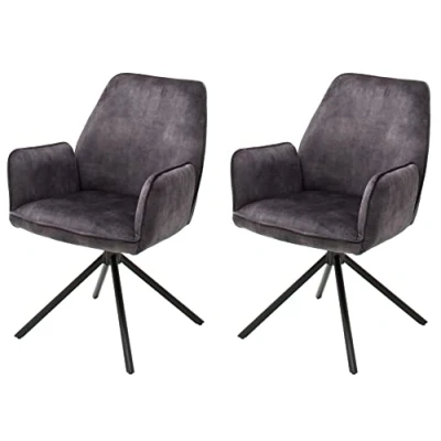 Abbildung von Robas Lund Esszimmerstühle 2er Set, 180drehbar mit Nivellierung Anthrazit, Belastbar bis 120 kg, Stuhl Stoffbezug Vintage veloursoptik