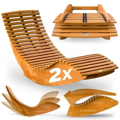 Abbildung von Casaria Gartenliege Braun, 2 St., Holz Wetterfest Ergonomisch Schaukelfunktion FSC® zertifiziert Akazie