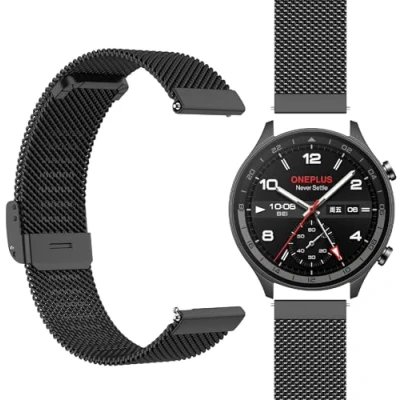 Abbildung von GIOPUEY Armband Kompatibel mit OnePlus Watch 2R, Geflochtenes Edelstahlarmband [Verschleißfest] [Stilvoll] Ersatzarmband Black