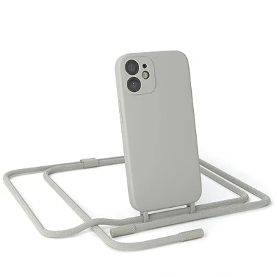 Abbildung von EAZY CASE Handykette Silikon Premium kompatibel mit iPhone 12 Mini Handyhülle Umhängeband, Handykordel Schutzhülle, Silikonhülle, Hülle Band, Kette für Smartphone, Taupe