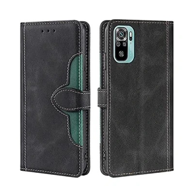 Abbildung von KERUN Hülle für Xiaomi Redmi Note 10 4G 10S, Leder Flip Klappbar Lederhülle, TPU Folio Wallet Cover Stand [Kartenslots] Schutzhülle Case 10S. Schwarz