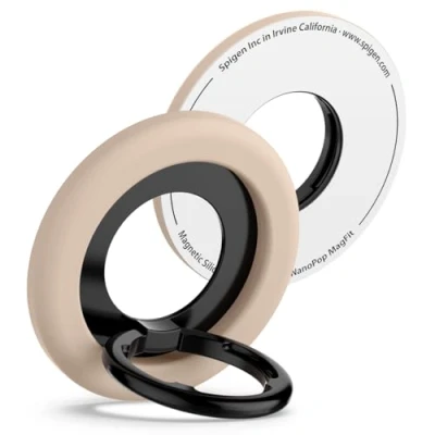Abbildung von Spigen NanoPop MagFit MagSafe Ring Magnet Halterung【Magnetisch &amp; 135 Verstellbar】 Silikon Ringhalter Ständer, Handy Griff mit Fingerhalterung für iPhone 16 Pro Max Plus Mini 15 14 13 12 Beige