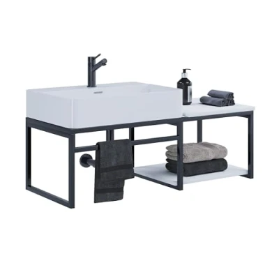 Abbildung von VCM 2 TLG. Waschplatz Waschtisch Badmöbel Set Waschbecken Holz Metall Industrial Style Bitila 100 Schwarz/Weiß