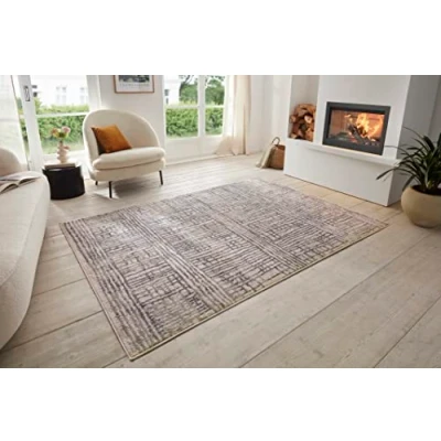 Abbildung von Hanse Home Sole Teppich Wohnzimmer Kurzflor Modern Abstrakt Meliert Used Look im Vintage Stil, ÖKO TEX Wohnzimmerteppich für Esszimmer, Kinderzimmer, Jugendzimmer, Flur Creme Grau, 80x200cm
