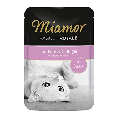 Abbildung von MIAMOR Ragout Royale in Sauce Nassfutter für ausgewachsene Katzen. Alleinfutter im Frischebeutel ohne Soja, Farb und Konservierungsstoffe 22x100g Ente