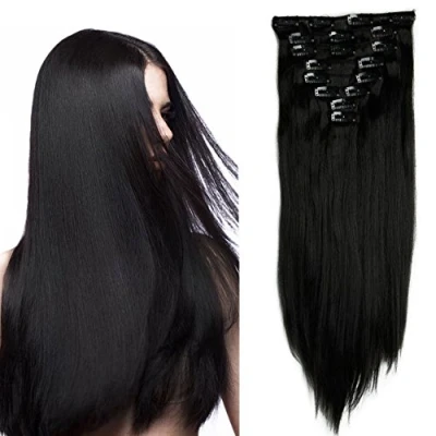 Abbildung von S noilite Clip In Extensions Haarverlängerung Glatt 8 Teiliges SET 18 Clips 8Pcs Voller Kopf Wie Echthaar 66cm Dunkles Schwarz