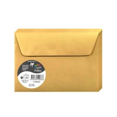 Abbildung von Clairefontaine 50086C Packung mit 20 Umschläge Pollen selbstklebend, Format C6 11,4x16,2cm, 120g, ideal für Ihre Einladungen und Korrespondenz, Gold, 1 Pack