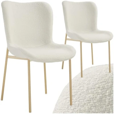 Abbildung von tectake® 2er Stuhl Set, Bouclé Stoff, Schalensitz für Küche, Esstisch, Sessel Schminktisch, Cocktailsessel, Elegante Esszimmerstühle oder Wohnzimmerstühle edles Dining weiß/Gold