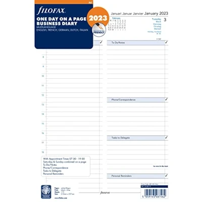 Abbildung von Filofax Terminplaner 2023, DIN A4, 5 Sprachen, Terminplaner, 1 Tag pro Seite, White, 23 68719