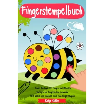 Abbildung von Fingerstempelbuch Kinder Malbuch für Jungen und Mädchen Vorlagen mit Fingerfarben ausmalen Tolle Motive niedliche Tiere zum Fingerstempeln
