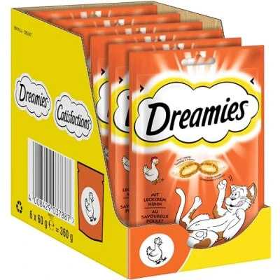 Abbildung von Dreamies Katzensnacks Katzenleckerli Klassiker mit Huhn, 6 Packungen (6 x 60g)