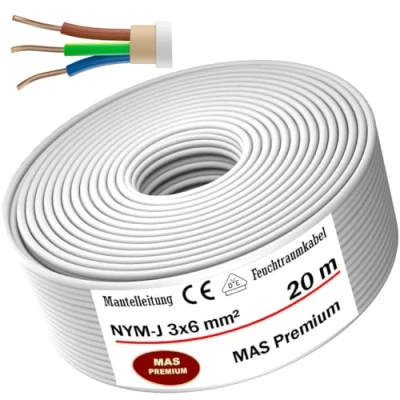 Abbildung von MAS Premium Feuchtraumkabel Stromkabel 5 200m Mantelleitung NYM J 3x1, 2,5 4 6 10 oder 5x1,5 16 Elektrokabel für feste Verlegung (NYM 3x6 mm², 20m)