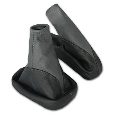 Abbildung von L &amp; P Car Design L&amp;P A106 6 Set Schaltsack Schaltmanschette + Handbremsmanschette 100% Echtleder Leder Schwarz Grau Ersatzteil für Opel Vectra B