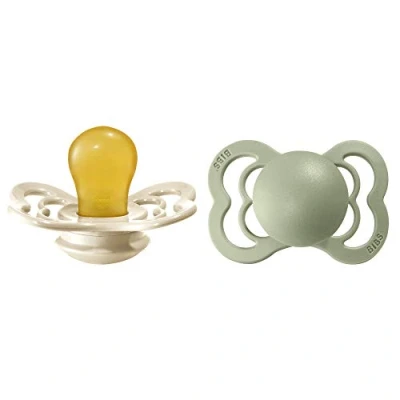 Abbildung von BIBS Supreme Schnuller 2er Pack, BPA frei, Symmetrischer Nippel. Naturkautschuk/Latex, Hergestellt in Dänemark. 0 6 Monate (2er Pack), Ivory/Sage