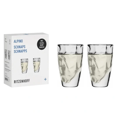 Abbildung von RITZENHOFF 3991001 2in1 Glas für Schnaps oder Espresso 40 ml 2er Set Alpino, mit Relief Struktur Made in Germany