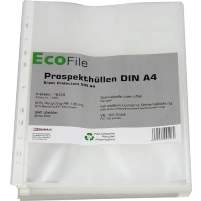 Abbildung von Kranholdt Prospekthülle Sichthülle A4, aus Post Consumer Recycling PP, mit Abheftrand, oben offen