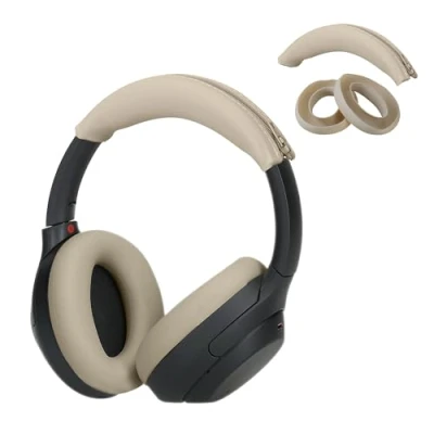Abbildung von kwmobile Kopfband Abdeckung Ohrpolster Set kompatibel mit Sony WH 1000XM4 / 1000XM3 Headband Case Kopfhörer Ersatz Polster Schutz in Beige